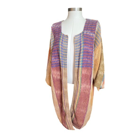 Laise Adzer Cardigan Vintage Handwoven Open Front Draped Geometric Pattern CM205 - Picture 8 of 14